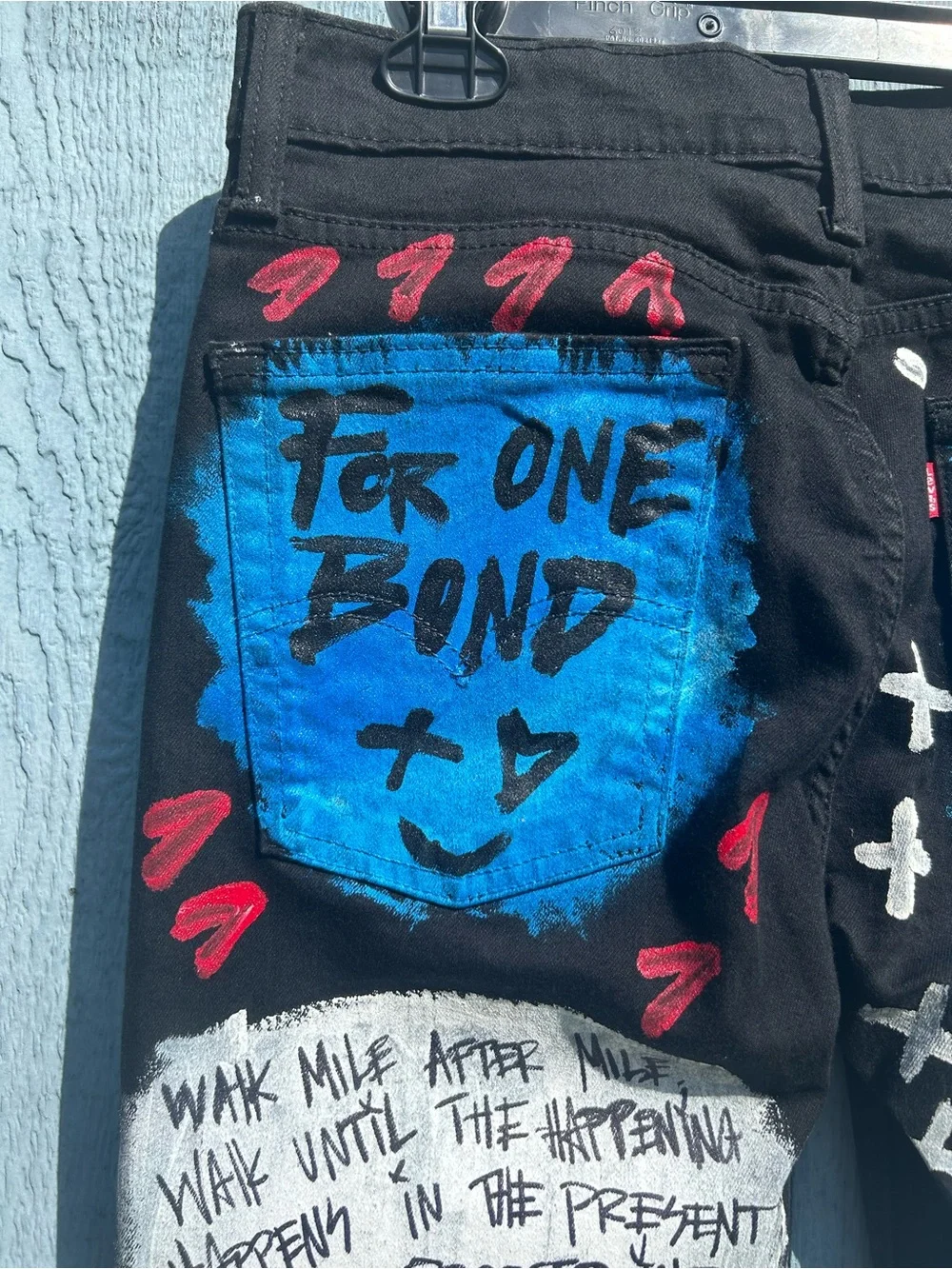 Hand-Painted Black Skinny Jeans with Blue & Pink Graffiti on Levi 510 jeans New